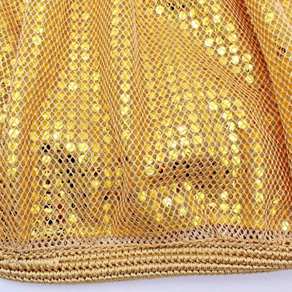 Vintage Gap Gold Mesh Handbag Knit Sequins Round Handle